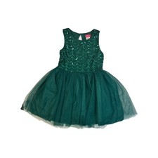 Zunie Girl's Fit  Flare Mesh Skirting Holiday Green Sequins Dress Size XS 4-5 