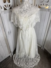 Vintage 50s 60s Alfred Angelo Lace High Neck Wedding Gown Victorian Prairie XS