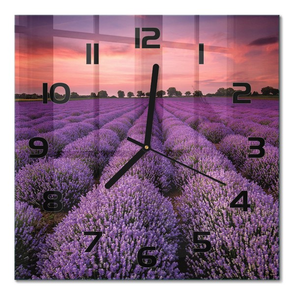Glas-Wanduhr Glasuhr Aus GehäRtetem Glas Lavendelfeld Schwarze Zeiger 30X30 Cm-image