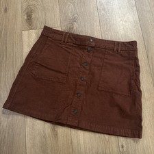 American Eagle, Super Stretch High-Rise Button Up Brown Corduroy Mini Skirt 14
