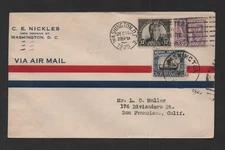 US 1925 AIR MAIL COVER FRANKED SC. #537, 621 & 623 TWO DIFFERENT WASHINGTON D.C.