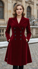 Women s Victorian Steampunk Velvet Frock Coat, Gothic Burgundy Winter Overcoat