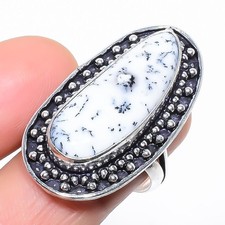 Natural Dendrite Opal Gemstone 925 Sterling Silver Ring Size 8 A764