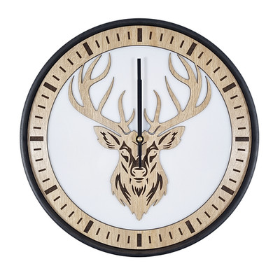 Wanduhr Eichenholz Metallring Hirsch Jäger Geweih Uhr Holz Designeruhr Lautlos
