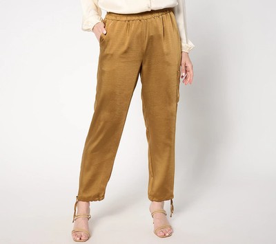 Susan Graver Matte Sateen Sofia Strght Leg Ankle Pant-Caramel Twst-Large-A644506