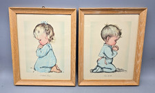 Vintage Praying Children Nursery Framed Prints Set Bless Us Childs Prayer 11 9
