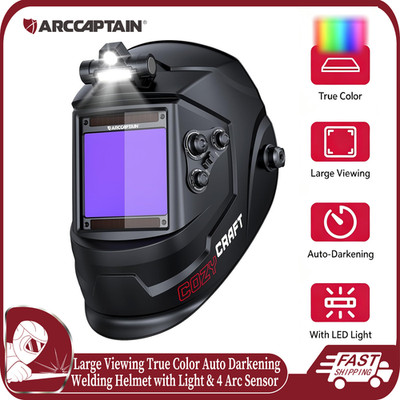 ARCCAPTAIN True Color Auto Darkening Welding Helmet Solar Arc Tig Mig with Light