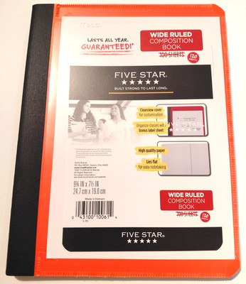 PEACH | Five Star Wide Ruled Comp. Book w/ front plastic cover | Free Shipping