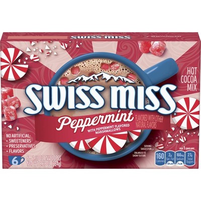 Swiss Miss Peppermint Flavored Hot Cocoa Mix, 6 8.28 Ounce (Pack of 1), Brown 