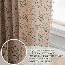 Beige Boho Curtains ,Colorful Floral Patterned Fall Curtains Rod Pocket- W2C8