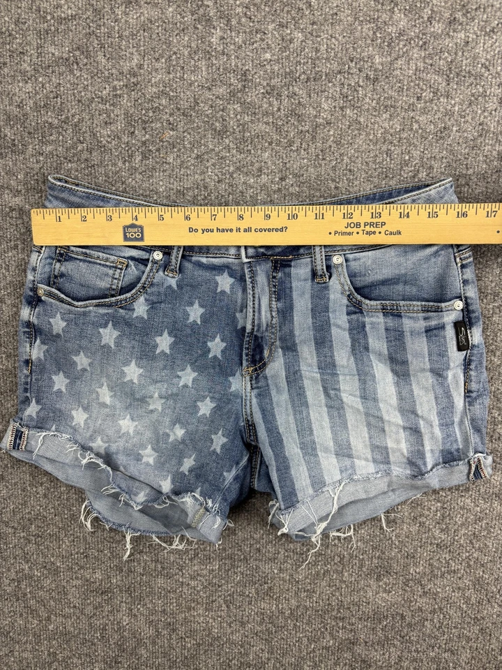 Pantalones Cortos Silver Jeans Co para Mujer 28 Denim Boyfriend Distressed American Flag Foto 3 de 4