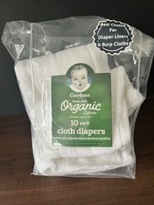 New Open Gerber Organic White Prefold Cloth Diapers Absorbent Padding 4 Pack
