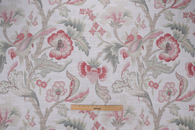 4 DRAPES  ELIZABETTA Floral & Lovebrids Linen Blend Coral Pearl SALE PRICE
