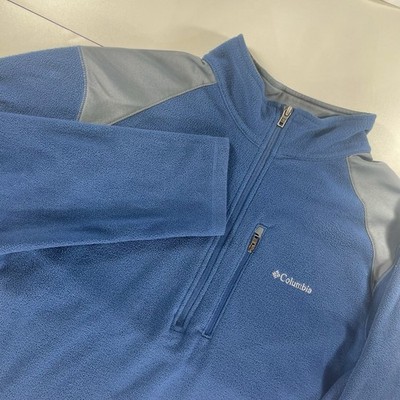 Columbia Mens XL 1/4 Zip Jacket Blue Gray Colourblock Poly Blend Zip Pocket