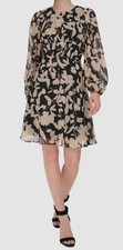 Calvin Klein Women's Black Printed Jewel-Neck Long-Sleeve Dress Petite Sz 4P