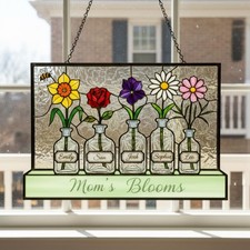 Personalized Birth Month Flower Suncatcher, Custom Family Vases Decor, Mother's