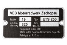 Typenschild für MZ ETS 250