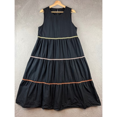 #ad Madewell Ric Rac Trim Tiered Maxi Dress Black Sleeveless Cotton L $34.99