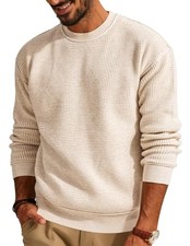 Mens Sweater Crewneck Knit Sweaters Casual Waffle Pullover X-Large Apricot