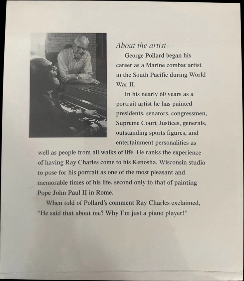 RAY CHARLES IMPRESIÓN FIRMADA POR GEORGE POLLARD PRUEBA DE AUTÓGRAFO #537 DE 1400 NUEVO Foto 2 de 3