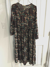LE LIS Women’s Floral Midi Dress Boho Long Sleeve A-Line Casual Made in USA Size