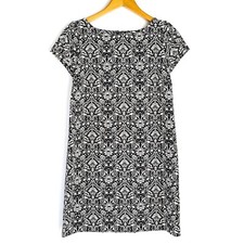Zara Floral Cap Sleeve Shift Dress Womens XS Black/White Back Keyhole