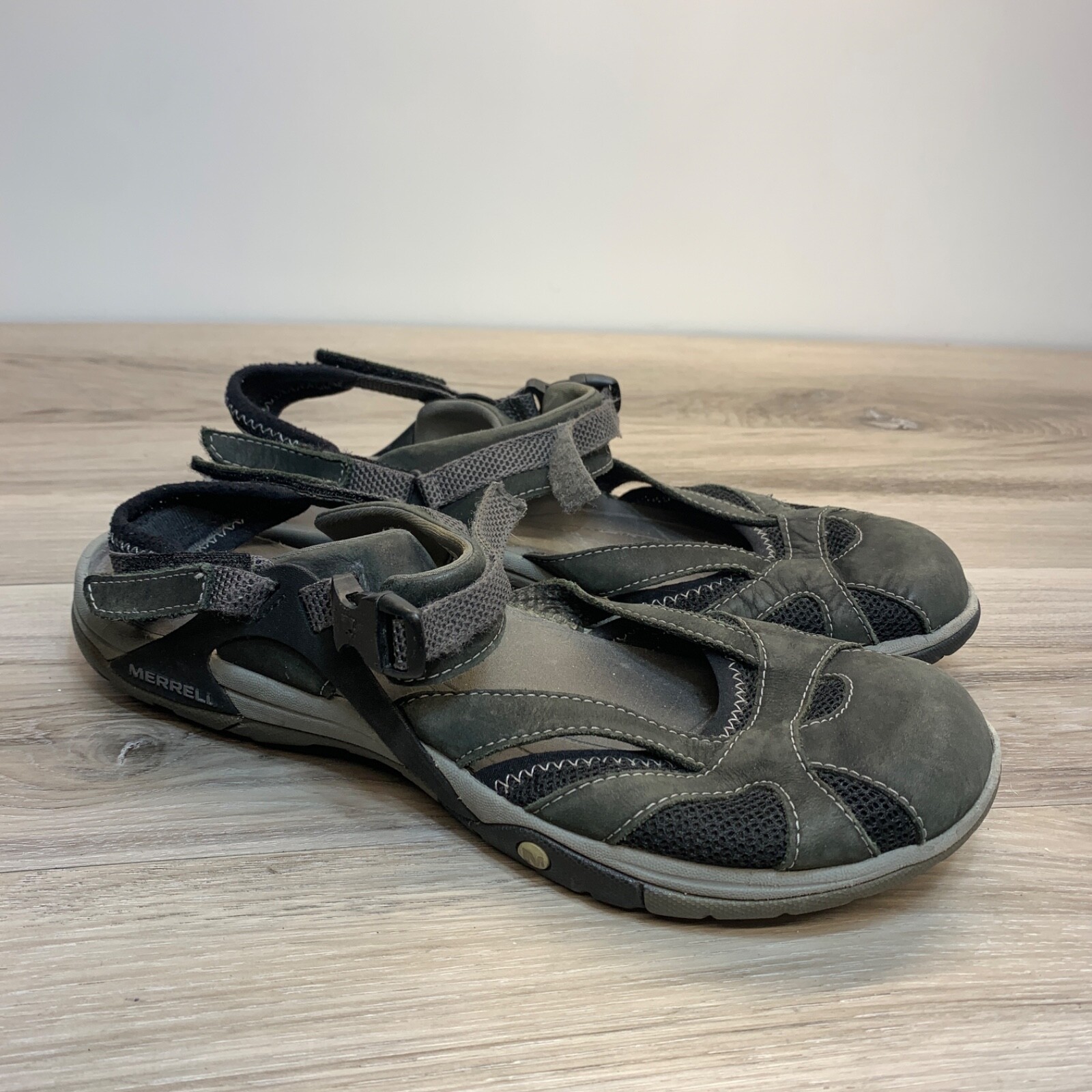 Sandali neri Merrell da donna taglia 11 Azura wrap lontra Mary Jane punta chiusa J24510