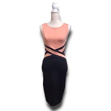 Women's Colorblock Front Zipper Work Office Business Bodycon Dress Size XS NWT