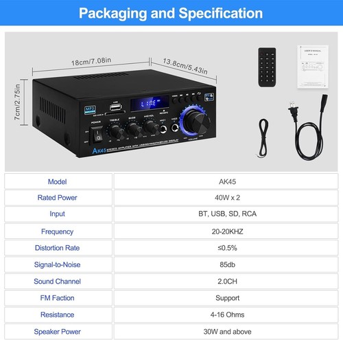 Versatile HiFi Stereo Mini Amplifier - Remote, Mic Jack & 6 EQ Modes - Picture 10 of 10