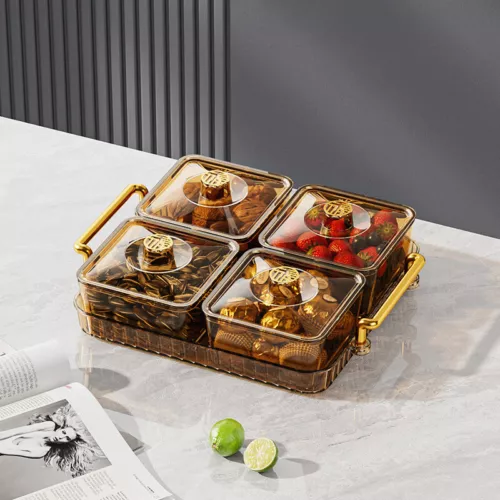 Home Food Storage Tray Dried Fruit Snack Serving Plate Candy Nuts Dish With Lid - Picture 29 of 35
