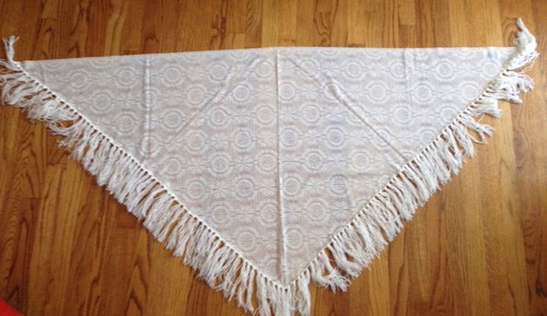 Vintage Morsly weißes Fransen Schal Dreieck Blumen Boho - Bild 2 von 4