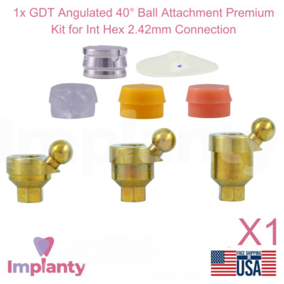 1x Dental Angulated 40° Ball Attachment Premium Kit Titanium Int Hex 2.42mm