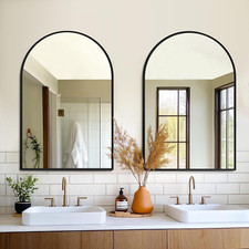 Arched Black Bathroom Mirror 2 Pack - 24 x36 Metal Framed Shatter-Proof Glass