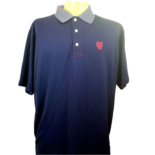FootJoy Navy Blue Nylon W/ Striped Collar Polo Mens Sz Large WCC Logo on Chest - Picture 5 of 9