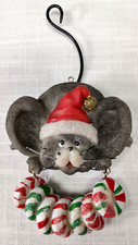 Kurt Adler 6 inch Grey Mouse with Red  Green Peppermints Ornaments