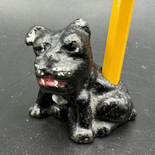 Vtg Antique HUBLEY? Cast Iron Bulldog PENCIL HOLDER with HOLE IN BACK Black - Picture 1 of 12