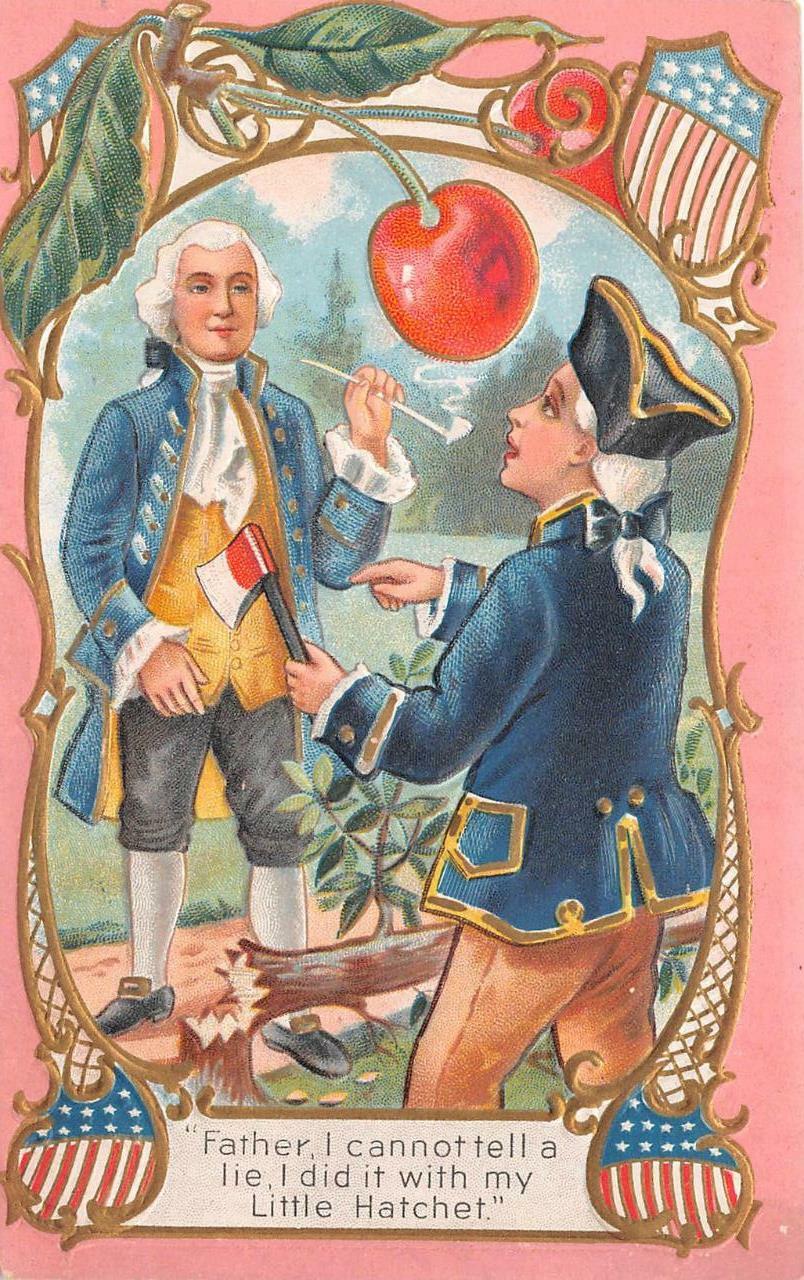 PRESIDENT GEORGE WASHINGTON CHERRY TREE EMBOSSED PATRIOTIC POSTCARD (c ...