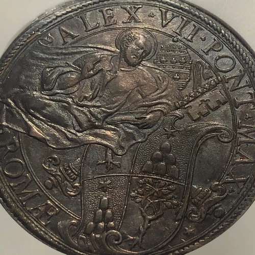 Italy 1658,  Alexander VII, Piastra or Scudo,  Rare DAV-4070,  NGC graded AU53