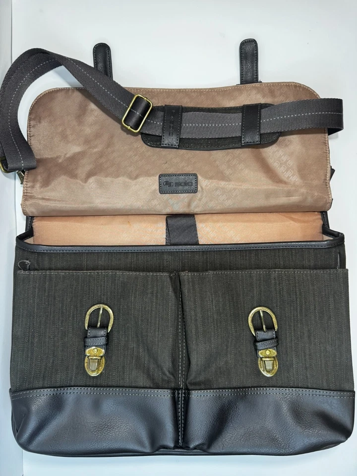 SOLO Thompson 15.6 Inch Leather Briefcase with Padded Laptop Compartment - Image 3 of 4