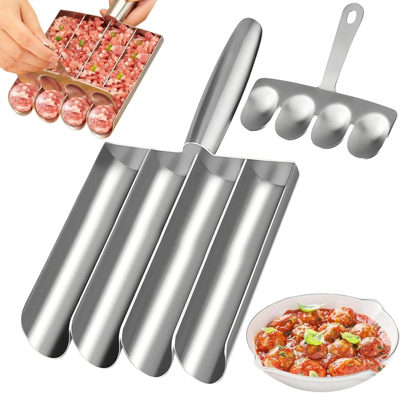 Meatball Maker, 4 In 1 Meatball Maker Tool, Stainless Steel 4-Tube Meatball Tool