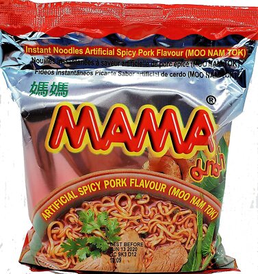 Mama Spicy Pork ( Moo Nam Tok ) Instant Noodles 1.94 oz x 5 Packs ~ 01/2027