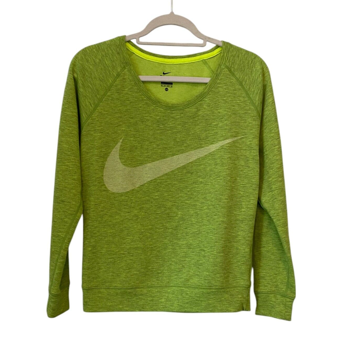 Nike Dri-Fit Women's Neon Green Swoosh Logo Scoop Neck Sweatshirt Size XS