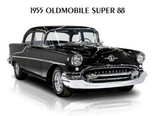 Letrero de metal Oldsmobile Super 88 1955 Lg. Tamaño, 12x16: aspecto clásico negro Hot Rod