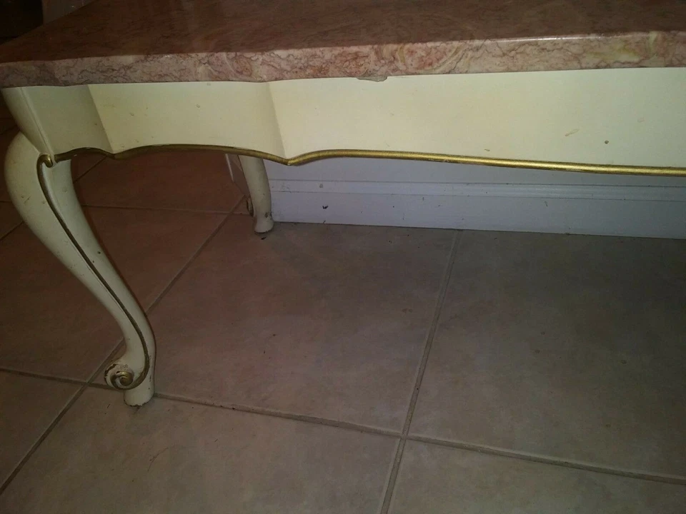 Mesa de centro larga provincial francesa blanca vintage banco rosa mármol italiano Foto 4 de 4