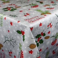 Nappe de Table en Toile Cirée Noël Joyeux Noël Gris P1034-2 Carré Rond Oval