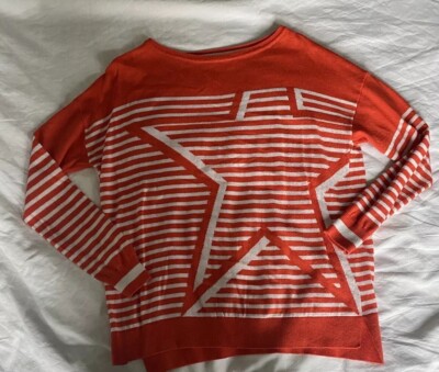Mint Velvet Orange Striped Star Jumper Cashmere Mix Small Ladies