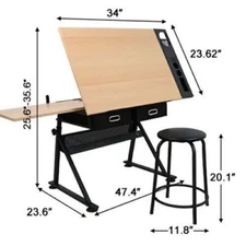  Adjustable Drafting Desk Drawing Table with Stool Arts & Crafts Creative Center