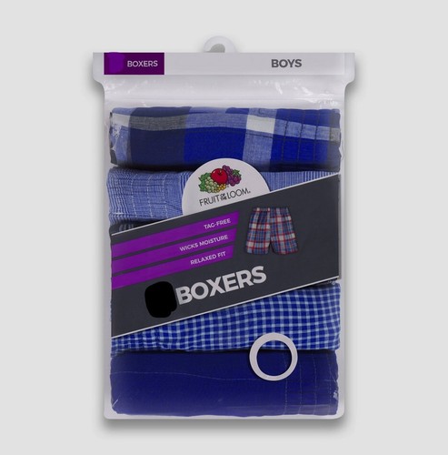 Fruit Loom BOYS Woven Boxer Shorts 6 Pack Boxers Underwear S 6 8 Blue Plaids NEW - Picture 8 of 8