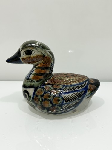 Anatra ceramica messicana Tonala Messico arte popolare 5” bellissima dipinta a mano vintage - Foto 7 di 11
