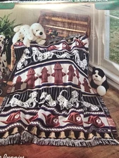 NOS VTG Crown Crafts Firefighter Fireman Dalmatian Tapestry Blanket Throw Cotton